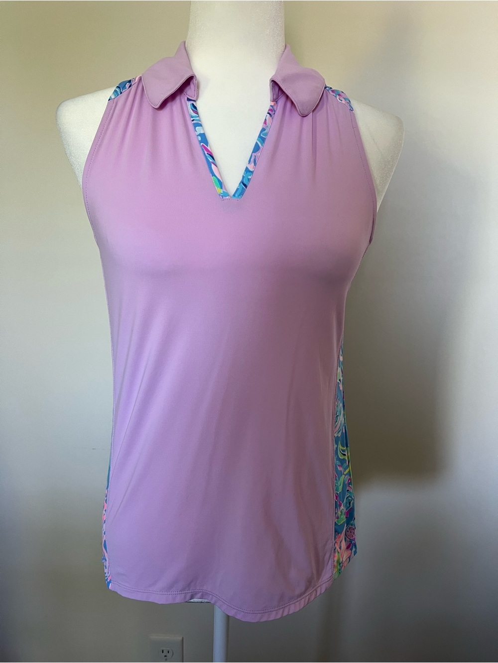 Lilly Pulitzer Lavender Sleeveless Polo Tank with Printed Trim